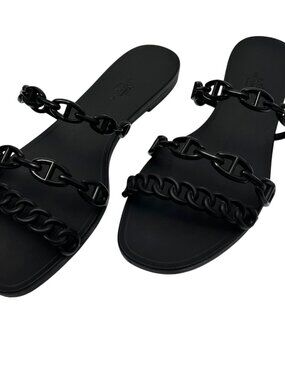 HERMES Noir Black Rubber Chaine D'ancre Rivage Rubber Sandals - IT 40 / US 10